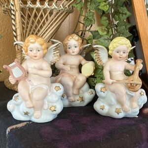 Vintage HOMCO Angel Figurines Set of 3 – Musical Cherubs on Clouds